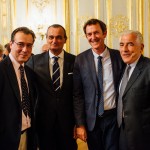 S. Exc. M. Gérard Araud, Ambassadeur de France aux Etats-Unis, entouré de M. François Clemenceau, Rédacteur en chef du JDD, M. Marc Epstein, Rédacteur en chef du service Monde de l'Express, et M. François Blanchard