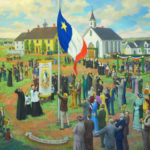 Premier lever - sur terre - du drapeau national de l’Acadie (2005)
Claude Picard -  Musée acadien de l’Île-du-Prince-Édouard
